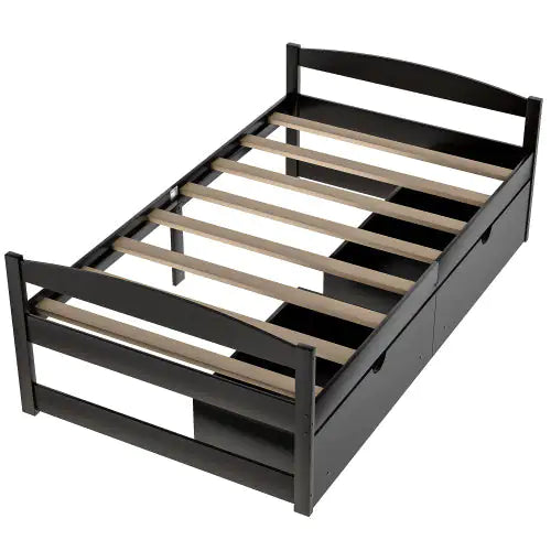 Twin Size Platform Bed, With Two Drawers, Espresso