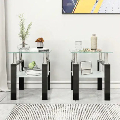 Modern Tempered Glass Tea Table - Set Of 2