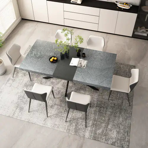 Modern Expandable Dark Grey Dining Table with Storage