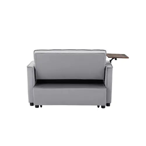 Grey Velvet Loveseat Sleeper Sofa Bed with Side Table