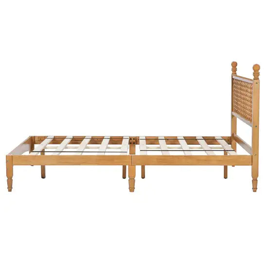 Queen Wood Bed Frame With Headboard, Solid Rubber Wood Bed