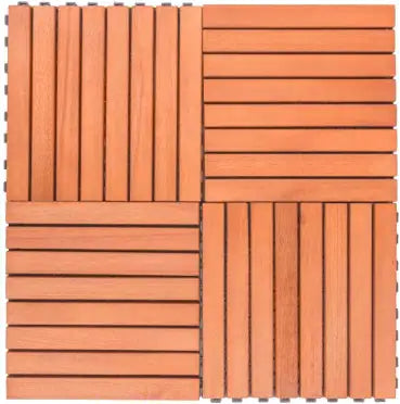 Kaia 8-Slat Reddish Brown Wood Interlocking Deck Tile (Set of 10)