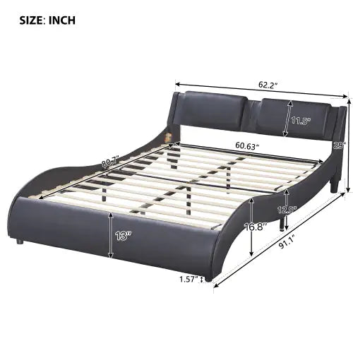 Queen LED Upholstered Platform Bed - Black