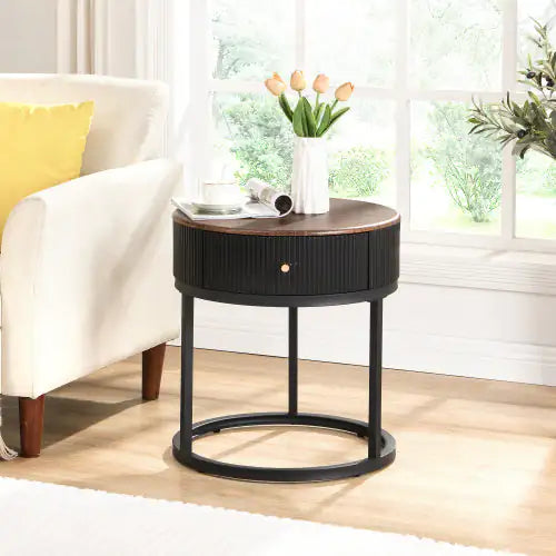 Round Bedside Table With Drawers