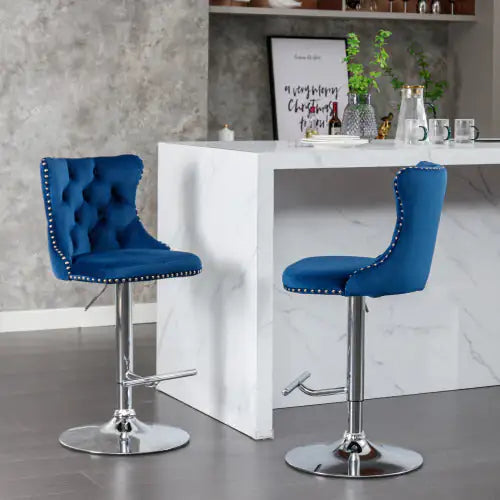 Swivel Velvet Barstools Adjusatble Seat - Set Of 2