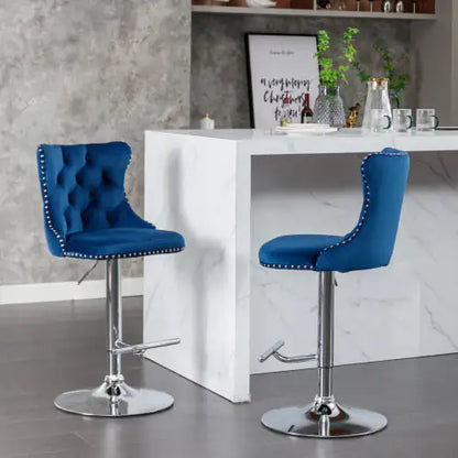 Swivel Velvet Barstools Adjusatble Seat - Set Of 2