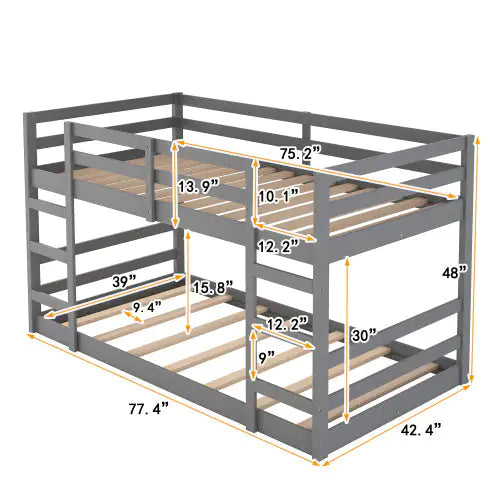 Twin Over Twin Bunk Bed With Ladder, Gray