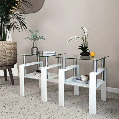 Modern Tempered Glass Tea Table - Set Of 2