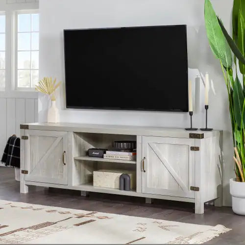 Stone Grey Dual Barn Door Media Console for Large TVs