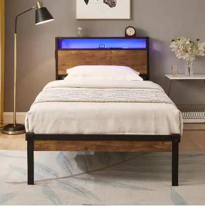 Twin Size LED Metal Bed Frame with Remote Control