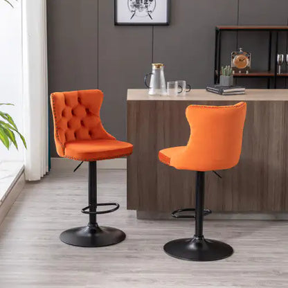 Swivel Velvet Barstools Adjusatble Seat - Set Of 2