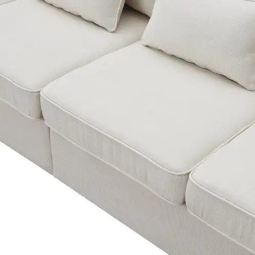 Linen Fabric Modern Sofa with Side Storage & Pillows