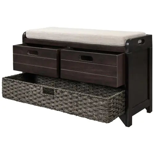 Espresso Storage Bench with Cushion & Drawers