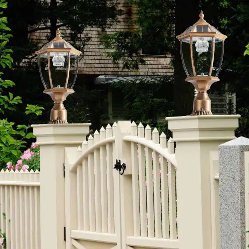 Vintage Gold Solar Pillar Headlight with Dimmable LED (Set of 2)