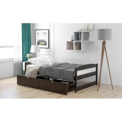 Twin Size Platform Bed, With Two Drawers, Espresso