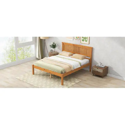 Oak Full Platform Bed with Headboard