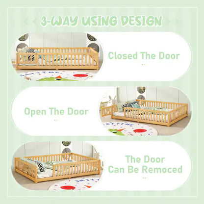 Bed With Safety Guardrails And Door For Kids