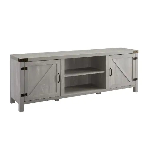 Stone Grey Dual Barn Door Media Console for Large TVs