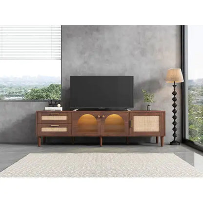 Rattan TV Stand With 3 Cabinets 2 Drawers