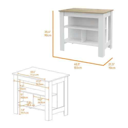 Rockaway 3-Shelf Kitchen Island White And Light Oak