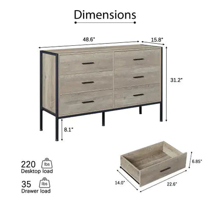 Cómoda de madera con 6 cajones