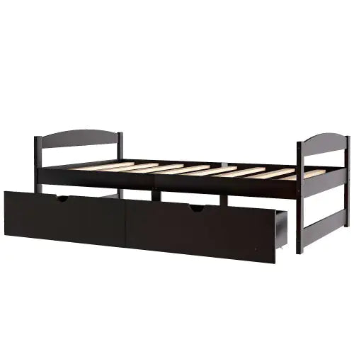 Twin Size Platform Bed, With Two Drawers, Espresso