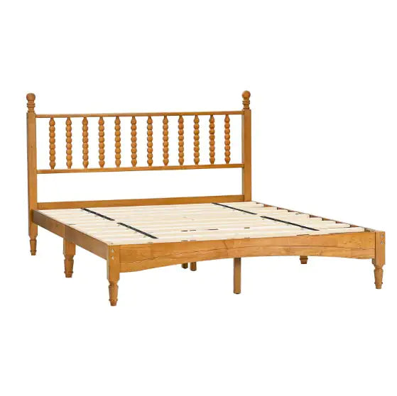 Queen Wood Bed Frame With Headboard, Solid Rubber Wood Bed