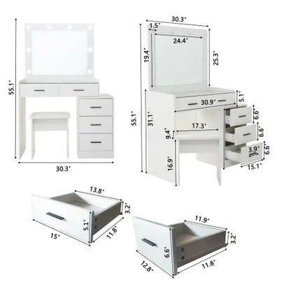 White Adjustable Dressing Table with 4 Drawers