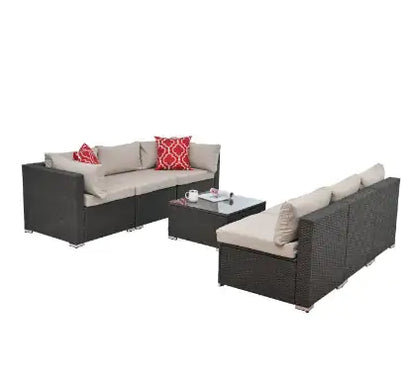 Patio Furniture PE Rattan Set with Tempered Glass Table