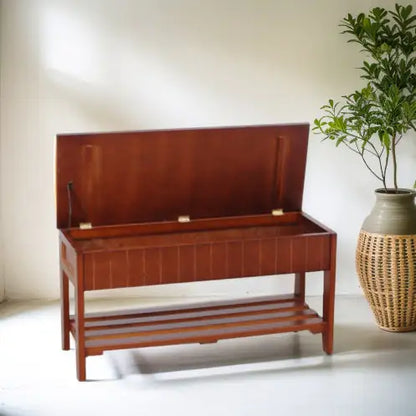 Banco para zapatos de madera con acabado cerezo