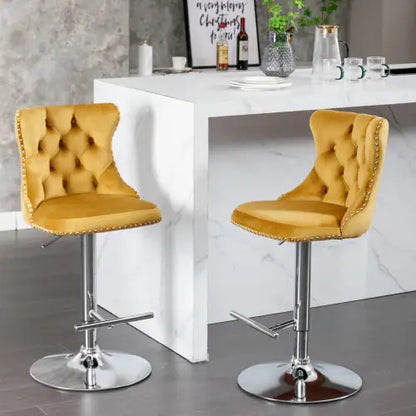 Gold Velvet Swivel Barstools - Set of 2