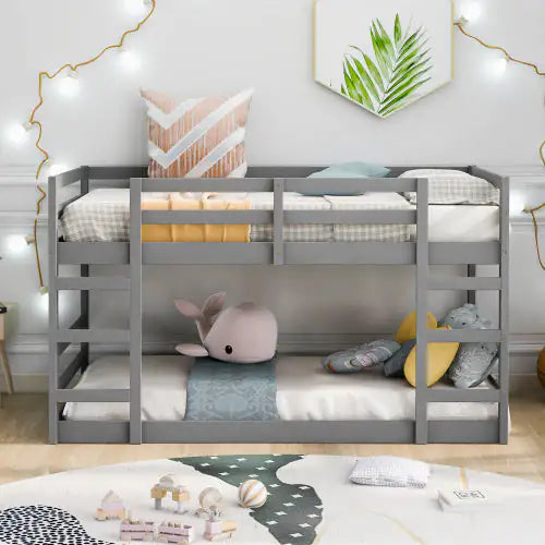 Twin Over Twin Bunk Bed With Ladder, Gray