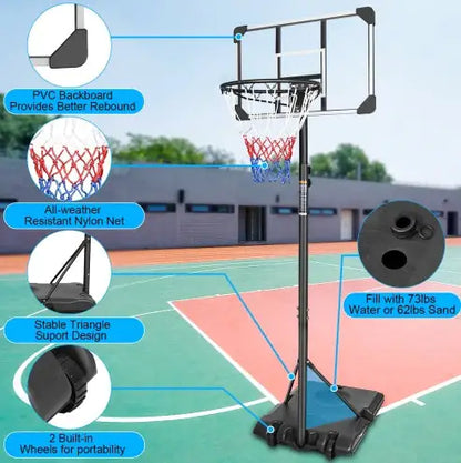 Portable Basketball Goal System With Stable Base And Wheels