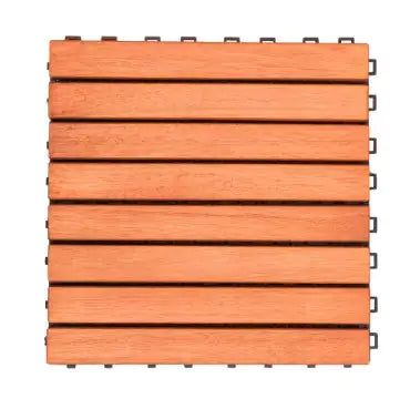 Kaia 8-Slat Reddish Brown Wood Interlocking Deck Tile (Set of 10)
