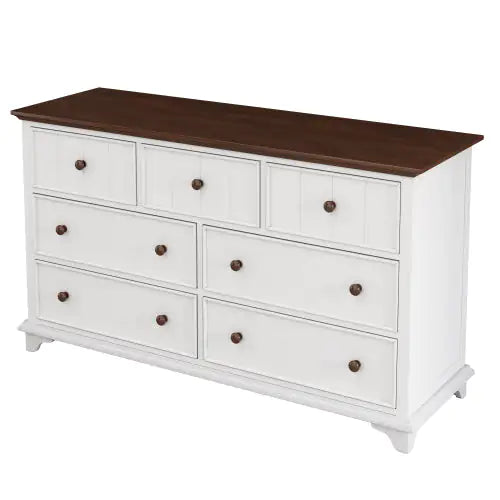 Walnut White Wooden Seven-Drawer Dresser