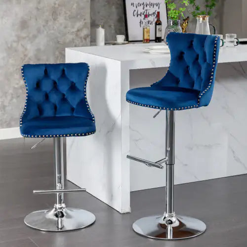 Swivel Velvet Barstools Adjusatble Seat - Set Of 2