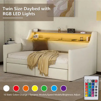 Twin Upholstered Daybed with LED and Charging Hub