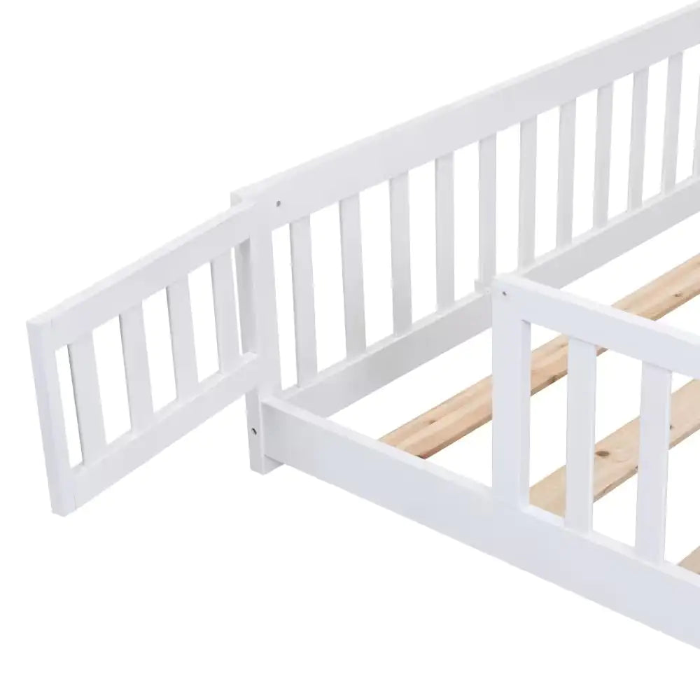 Child-Safe Twin Floor Bed with Door and Guardrails