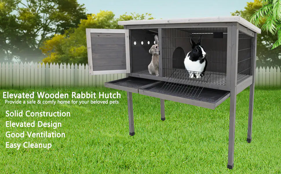 Wooden Rabbit Cage, Indoor And Outdoor Rabbit Cage With Roof And Removable Tray