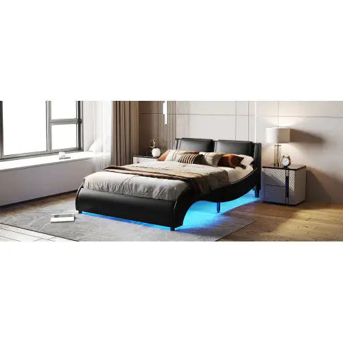 Queen LED Upholstered Platform Bed - Black