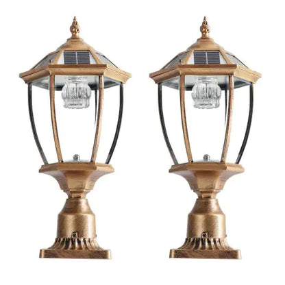 Vintage Gold Solar Pillar Headlight with Dimmable LED (Set of 2)