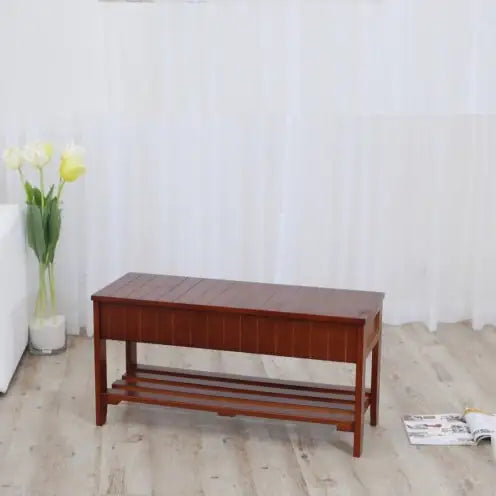 Cherry Finish Wooden Shoe Bench