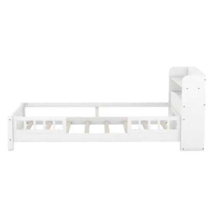 Wood Twin Size Platform Bed with Built-in LED Light, Storage Headboard, and Guardrail