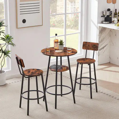 Round Bar Stool Set With Shelves
