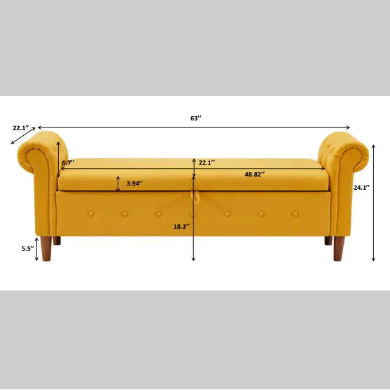 Yellow Linen Storage Ottoman