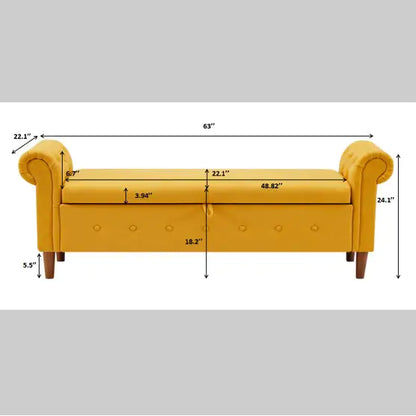 Yellow Linen Storage Ottoman