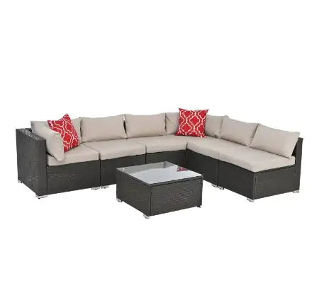 Patio Furniture PE Rattan Set with Tempered Glass Table