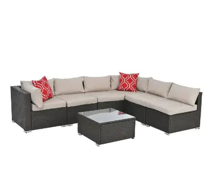 Patio Furniture PE Rattan Set with Tempered Glass Table