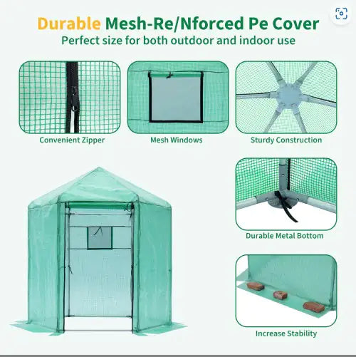 Walk-in Greenhouse Hexagonal Upgrade Reinforced Frame