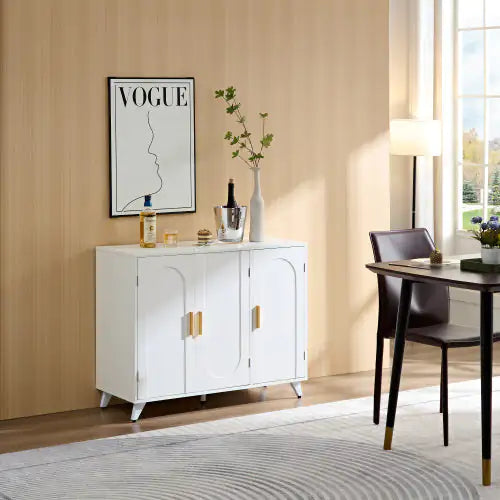 Sideboard Buffet Cabinet With 3 Doors And Removable Shelves, For Living Room, Dining Room, Ivory